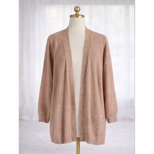 AnyBody Patterned Chenille Open Front Cardigan Misty Rose Pockets Cozy Size L